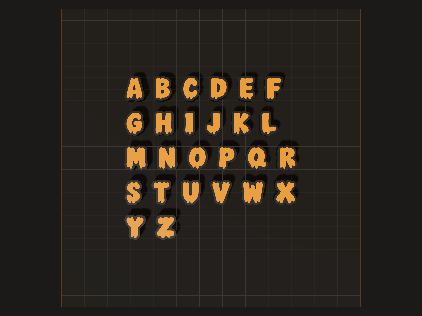 Drippy Alphabet Charm Beads, seen from the top