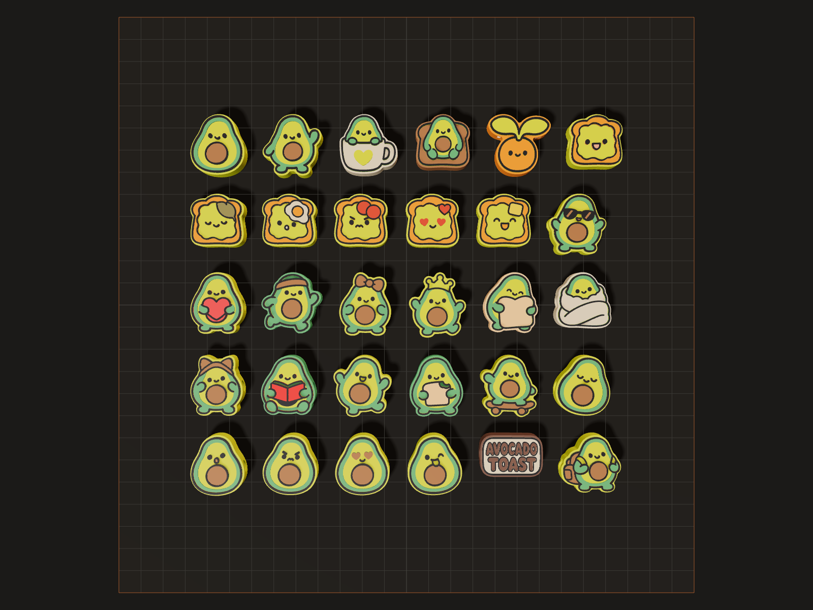 Kawaii Avocado Toast Charm Beads, seen from the top