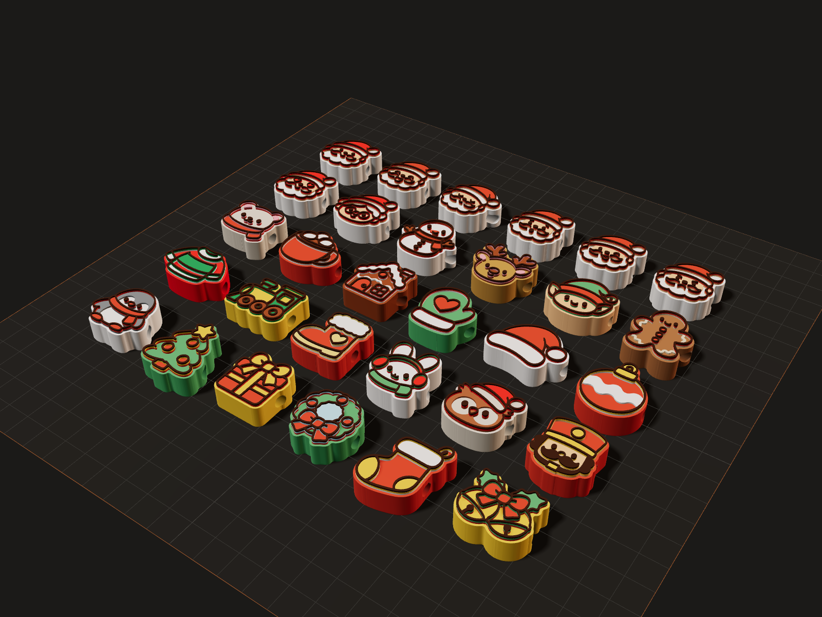 Kawaii Christmas Charm Beads, seen at an angle