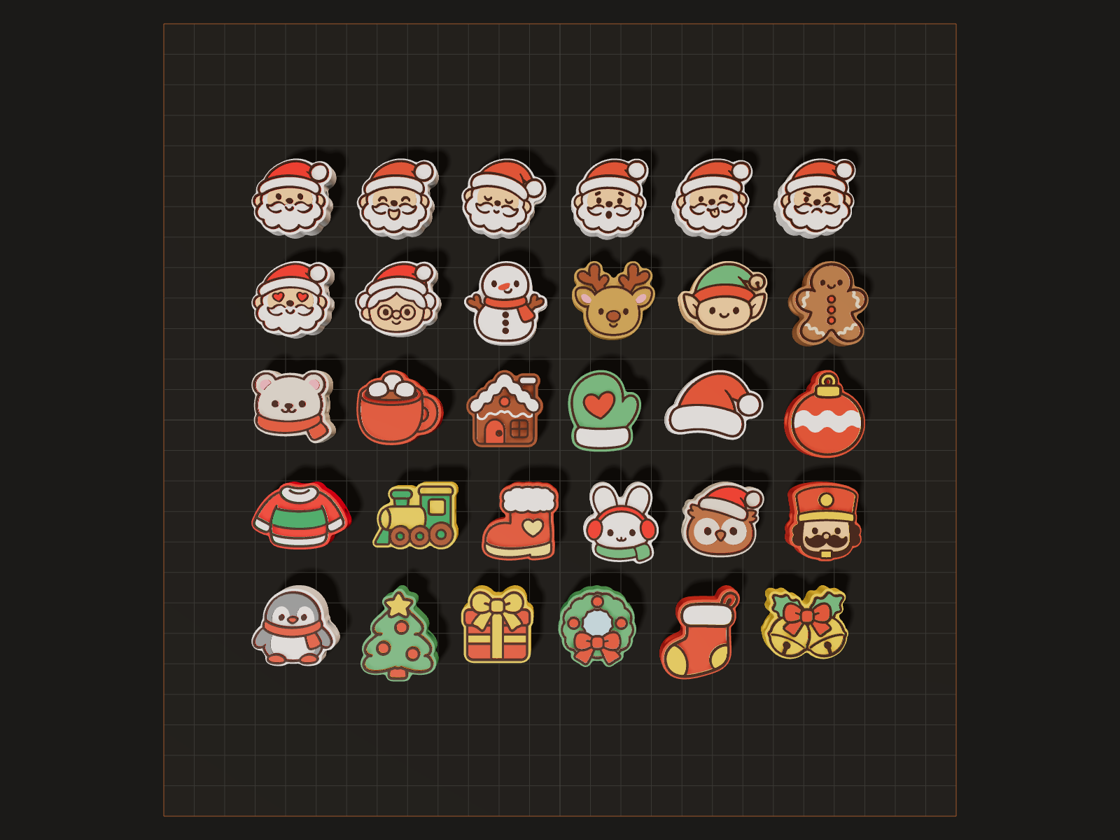 Kawaii Christmas Charm Beads, seen from the top