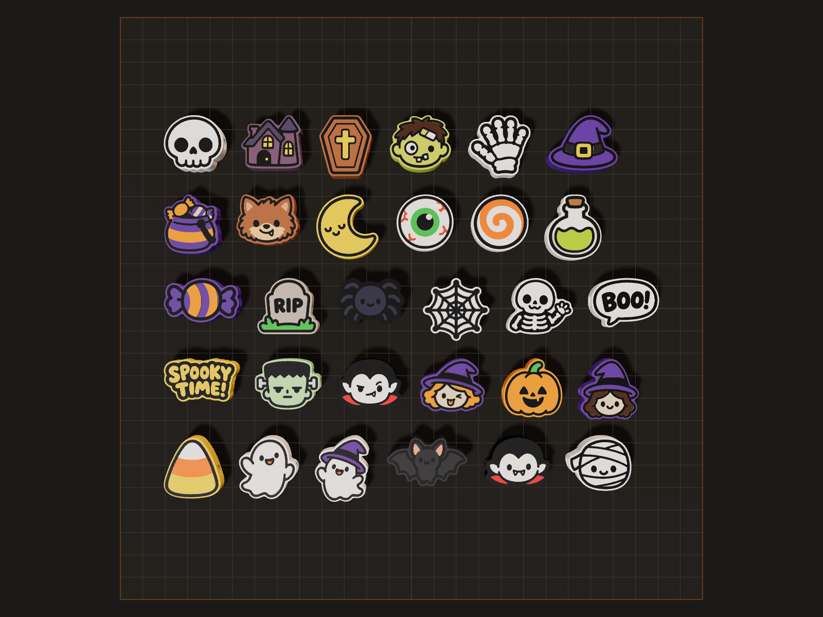 Kawaii Halloween Charm Beads, seen from the top