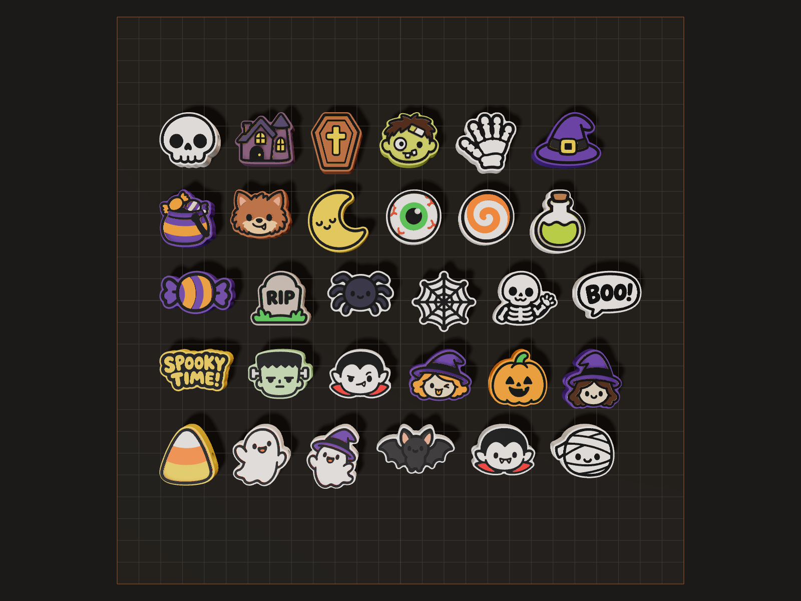 Kawaii Halloween Charm Beads, seen from the top