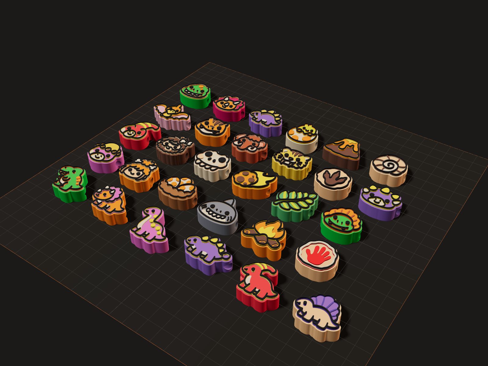 Kawaii Prehistoric Charm Beads, seen at an angle