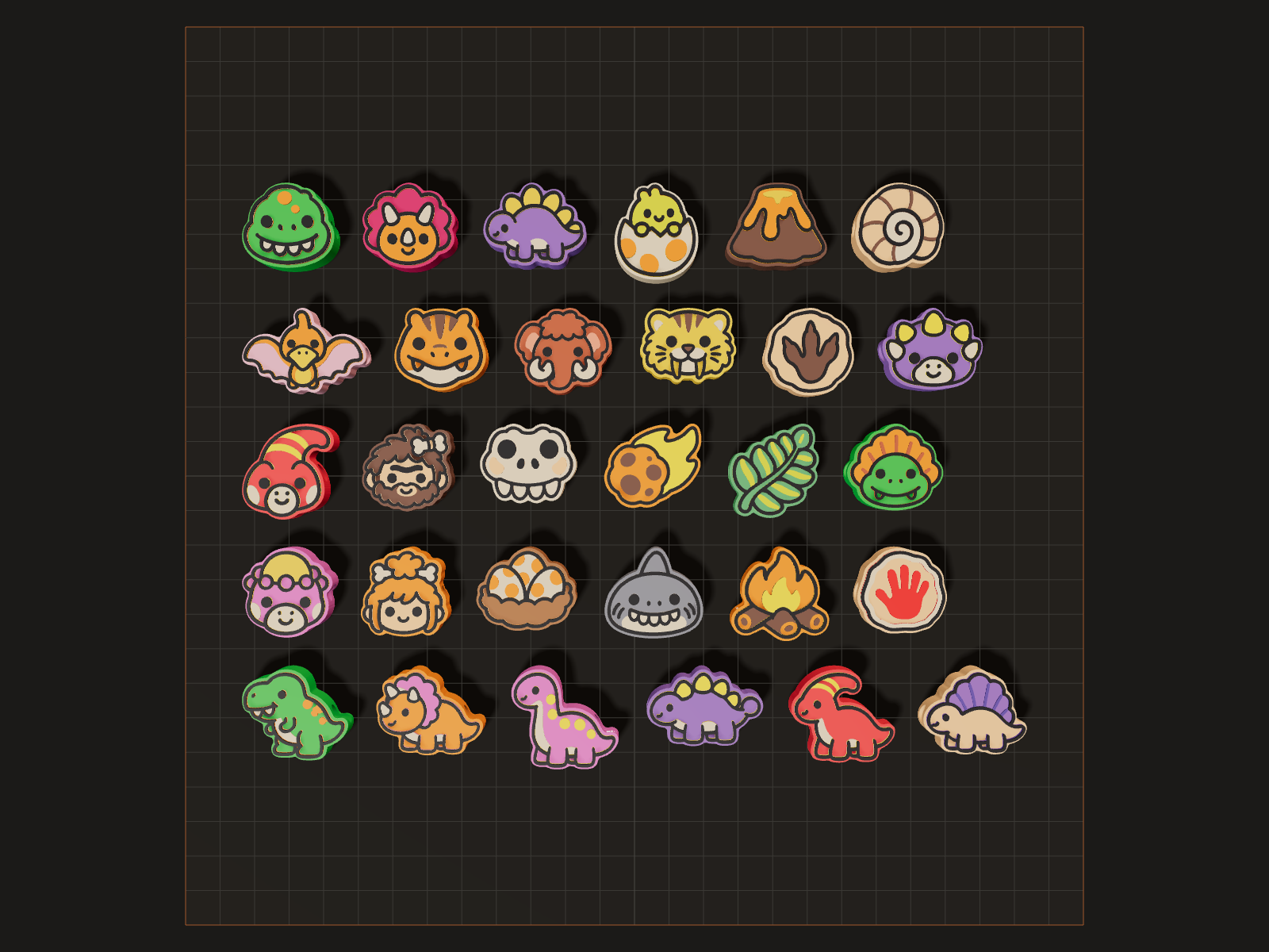 Kawaii Prehistoric Charm Beads, seen from the top