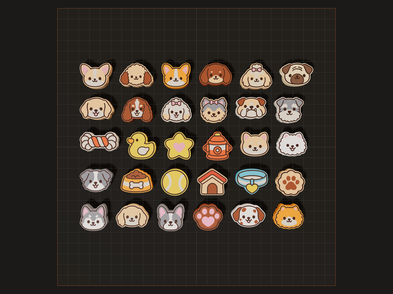 Kawaii Puppy Charm Beads, seen from the top